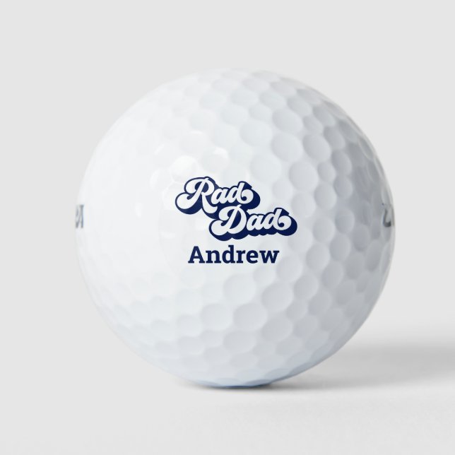 Rad Dad Retro Type Personalised Blue Golf Balls (Front)