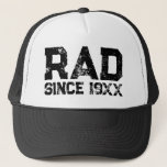 Rad Dad vintage trucker hat<br><div class="desc">Rad Dad vintage trucker hat. Black distressed typography template. Cool cap for world's greatest dad,  cool husband,  brother,  radical uncle,  awesome grandpa,  friend,  boss,  coworker etc.</div>