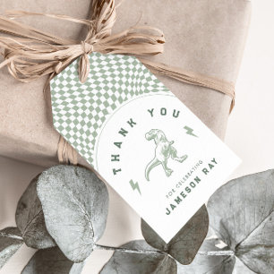 Rad Dinosaur Three Rex Boys Green Birthday Gift Tags