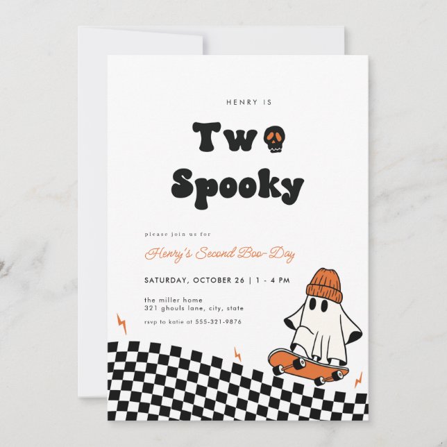 Rad Ghost Two Spooky Dude Second Birthday Invite (Front)