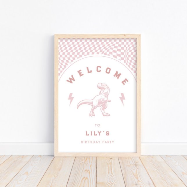 Rad Girls Dinosaur Pink Birthday Welcome Poster (Creator Uploaded)