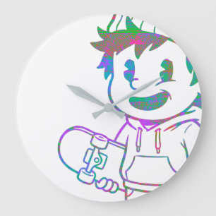 Rad Orange: Skater Boy Retro Large Clock