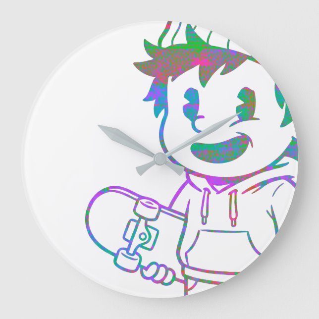 Rad Orange: Skater Boy Retro Large Clock (Front)