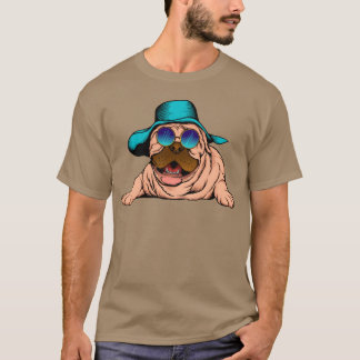 Rad Pug Rocking Blue Shades And A Hat retro T-Shirt