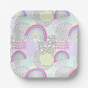 Rad Rainbow 90's Style Little Girl Birthday Party Paper Plate
