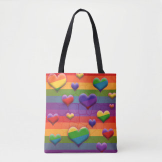 Rad Rainbow Hearts Striped Retro Fun Pattern Tote Bag