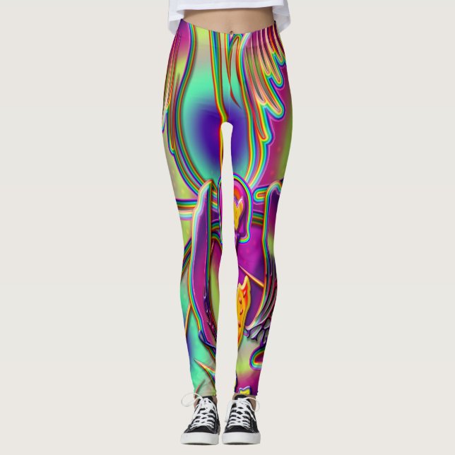 Rad Rainbow Posh Flower Flair Deviant Hipster Rave Leggings (Front)
