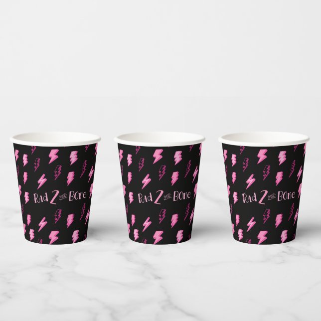 Rad TWO the Bone, Girls Pink Lightning Bolt  Paper Cups (Multi)