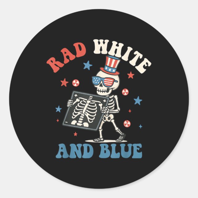 Rad White And Blue Skeleton Radiology Patriotic  Classic Round Sticker (Front)