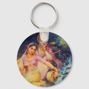 Radha and Krishna button Key Ring