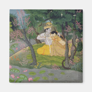 Radha and Krishna embrace in a grove of flowering Magnet
