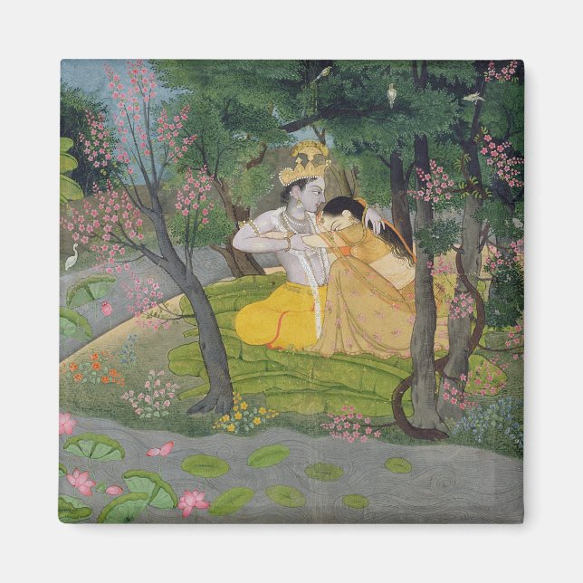 Radha and Krishna embrace in a grove of flowering Magnet (Front)