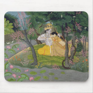 Radha and Krishna embrace in a grove of flowering Mouse Mat