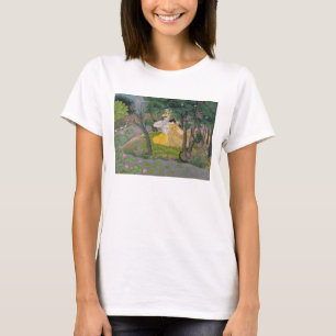 Radha and Krishna embrace in a grove of flowering T-Shirt