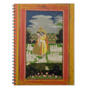 Radha and Krishna embrace in an idealised landscap Notebook