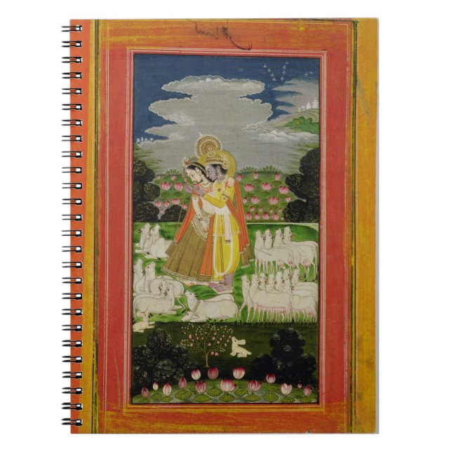 Radha and Krishna embrace in an idealised landscap Notebook (Front)