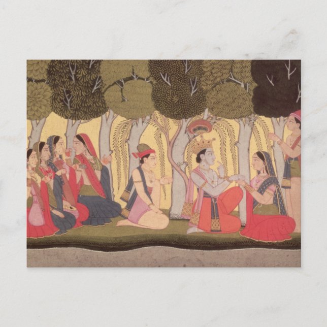 Radha and Krishna seated in a grove, Kulu Postcard (Front)