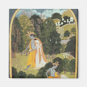 Radha and Krishna walking in a grove Magnet