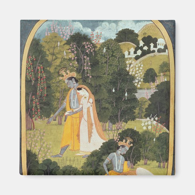 Radha and Krishna walking in a grove Magnet (Front)