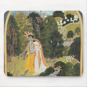 Radha and Krishna walking in a grove Mouse Mat