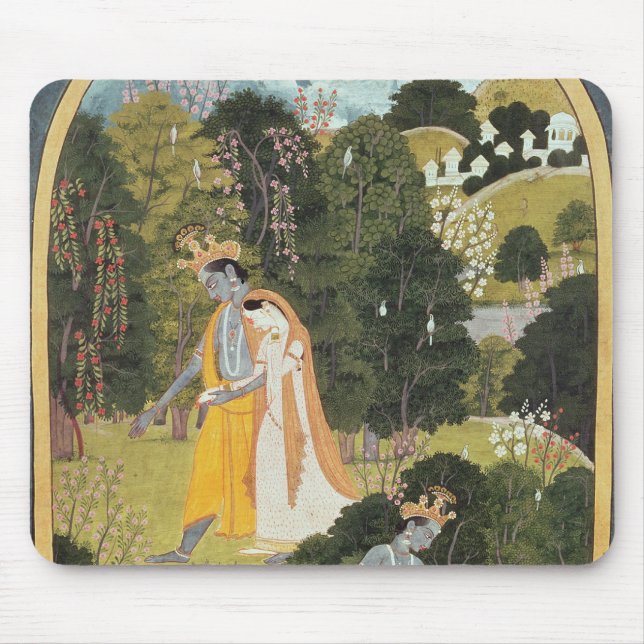 Radha and Krishna walking in a grove Mouse Mat (Front)