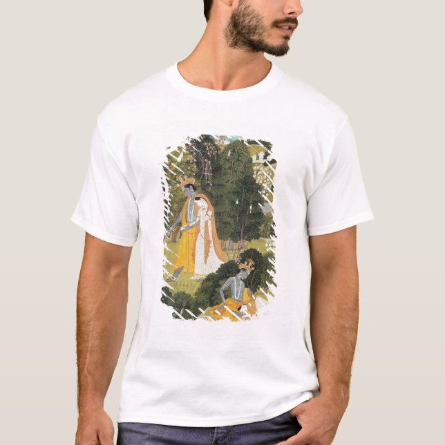 Radha and Krishna walking in a grove T-Shirt (Front)