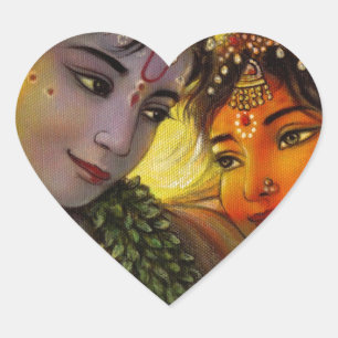 RADHA KRISHNA CLASSIC PAINTING HEART STICKER