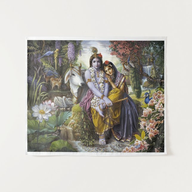 Radha Krishna Divine Couple Tapestry (Front (Horizontal))