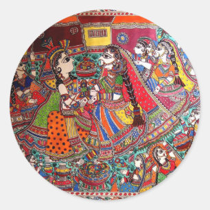 RADHA KRISHNA HINDU GODS MADHUBANI ART STYLE CLASSIC ROUND STICKER