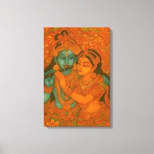 Radha Krishna Mural painting from Kerala Canvas Print