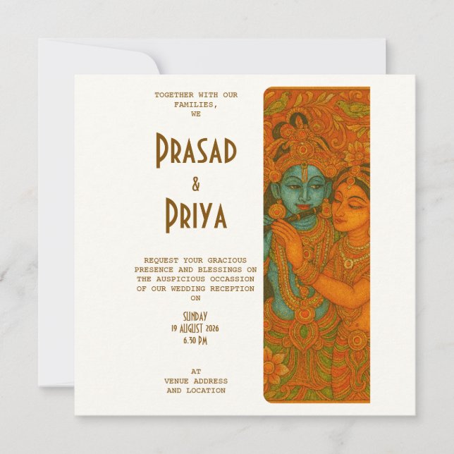 Radha Krishna Mural painting Indian Hindu Save The Date (Front)