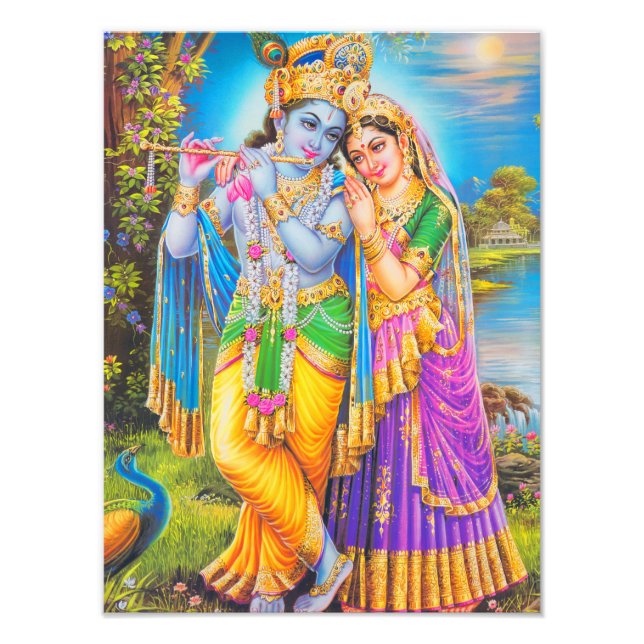 Radha Krishna Painting Hindu God Photo Print (Front)