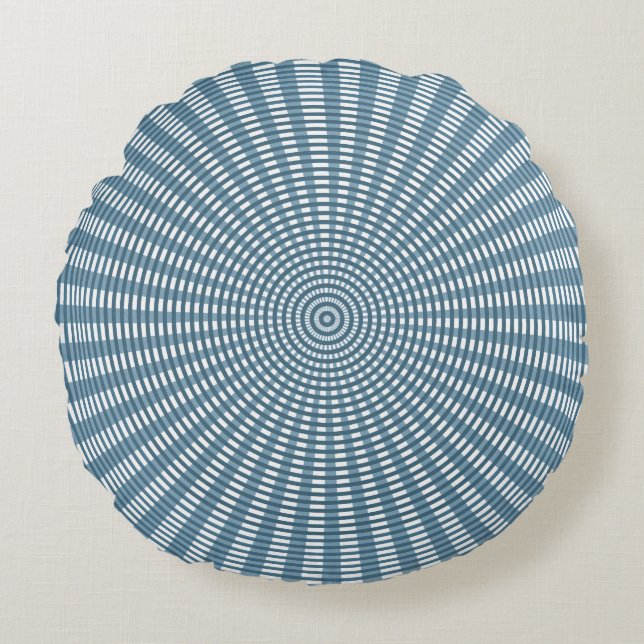 Radial Circular Weaving Pattern - Blue/Silver Round Cushion (Front)