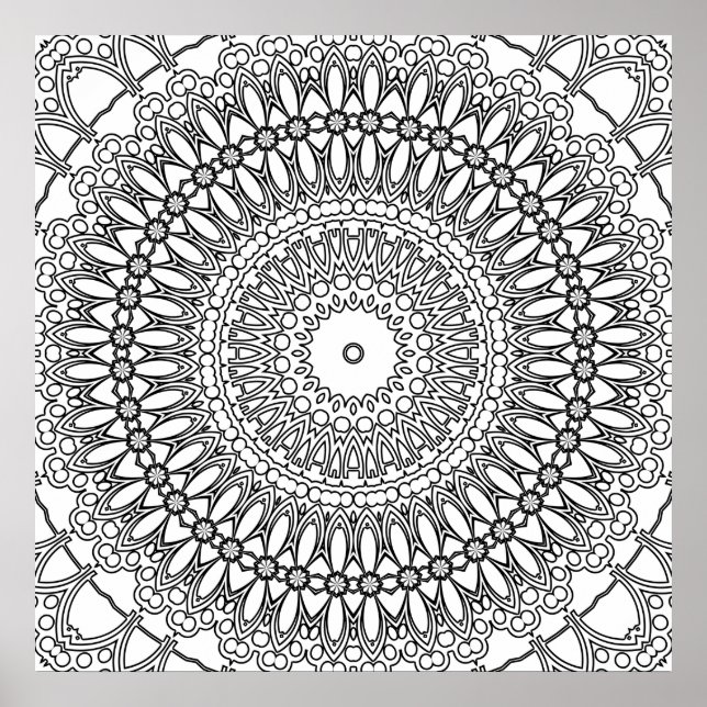 Radial Floral Mandala with Layered Rings Pattern Poster (Front)