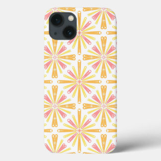 Radial Heart Sunburst Pattern Pink Yellow iPhone 13 Case