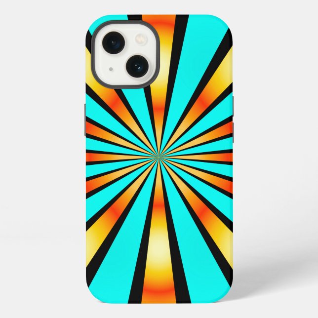 Radial Pattern Turquoise Orange Black iPhone Case (Back)
