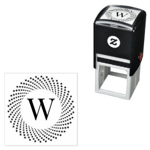 Radial Stars Round Frame Single Initial Monogram Self-inking Stamp