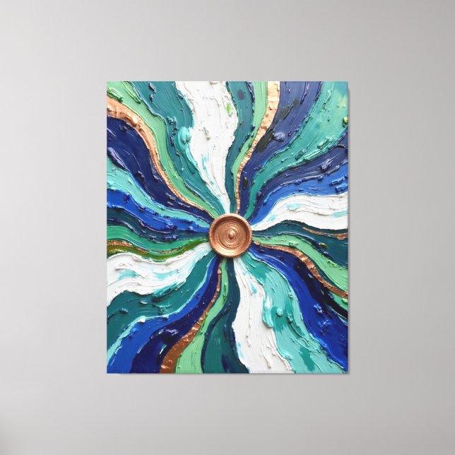 Radiant Abstract Swirl Art – Teal, Blue & Gold Tex Canvas Print (Front)