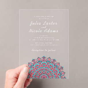 Radiant Airy Crescent Moon Mandala Wedding Acrylic Invitations