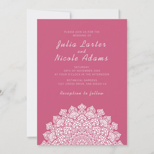 Radiant Airy Crescent Moon Mandala Wedding Invitation (Front)