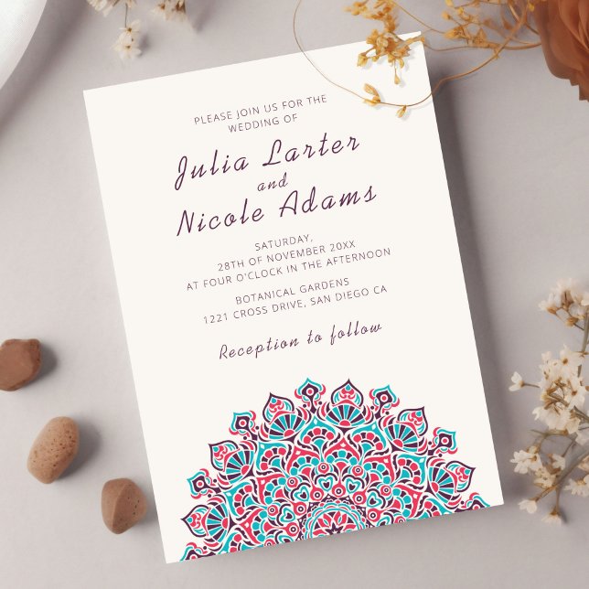 Radiant Airy Crescent Moon Mandala Wedding Invitation (Creator Uploaded)