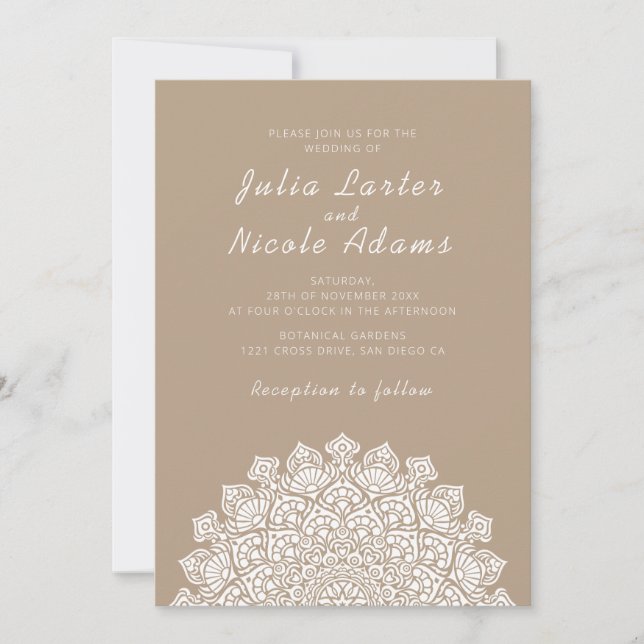Radiant Airy Crescent Moon Mandala Wedding Invitation (Front)