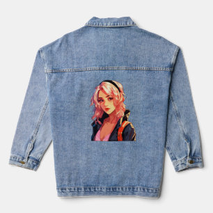 Radiant Anime Girl: Beautiful Manga Art Denim Jacket