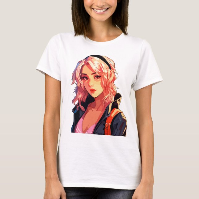 Radiant Anime Girl: Beautiful Manga Art T-Shirt (Front)