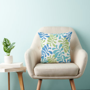 Radiant Aqua Leaf Pattern Cushion