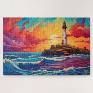 🌅Radiant Beacon: Sunset Lighthouse  Jigsaw Puzzle