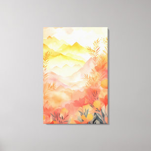 Radiant Beginnings: Sunrise, Mountains, Flowers Canvas Print