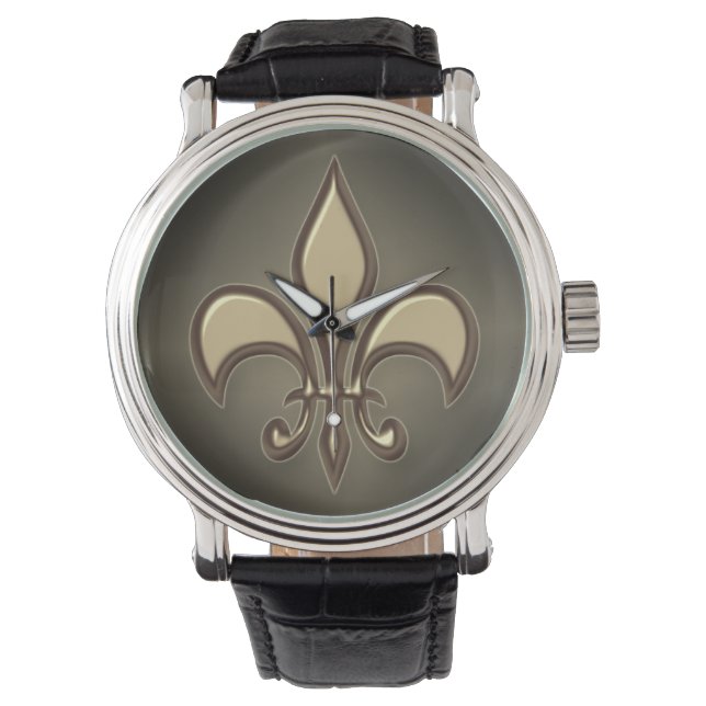 Radiant Black Gold Fleur de lis Watch (Front)
