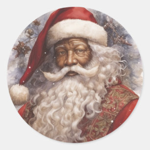 Radiant Black Santa: Festive Season Greetings Classic Round Sticker