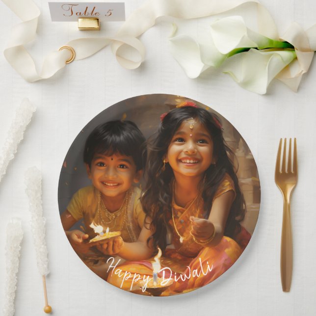 Radiant Blessings: Diwali Joy with Hindu Children Paper Plate (Wedding)